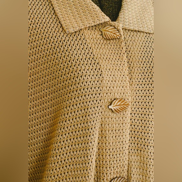 Lady Dorby Vintage Gold Knit Top Button Front Size L/XL Leaf Buttons Retro 80s - Picture 3 of 16